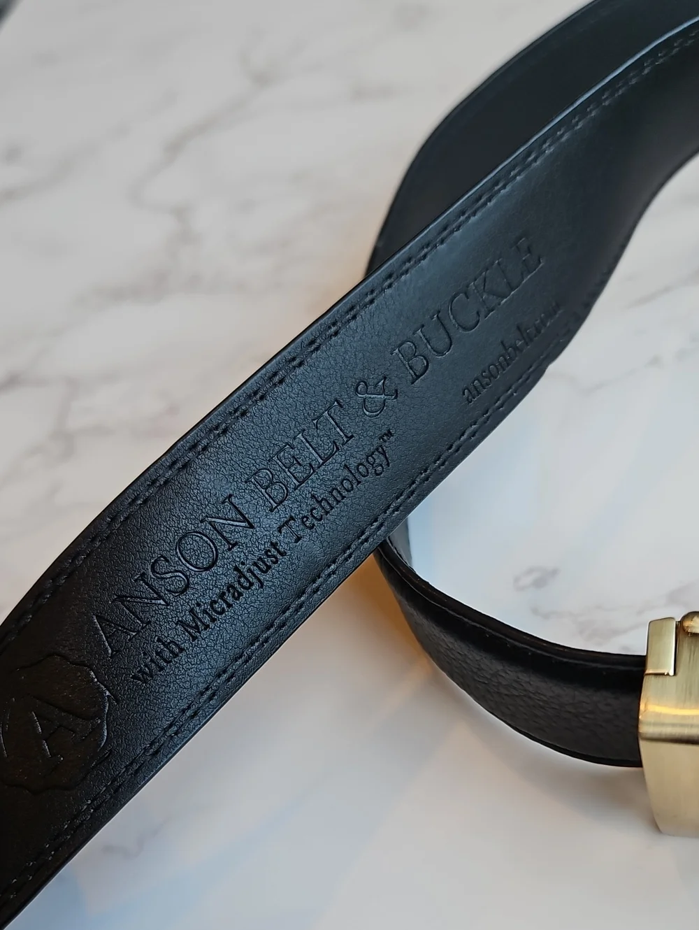 Anson Black Leather Men's Automatic Belt with Gold Buckle